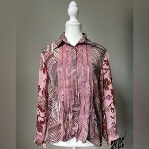 JAIPUR Vintage Pink Y2K Mixed Print Lace Retro Floral Blouse Size S